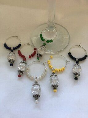 Handmade Beaded Drink Markers – Set of 6 • Wine Glass Charms • Colorful Party Ma